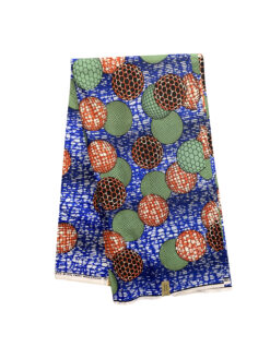 Blue Orange Green Black White Mesh Ball Ankara African Print Fabric 6 Yards