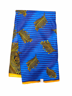 Blue Orange Yellow Black Petal Floating Leaves Ankara African Print Fabric 6 Yards
