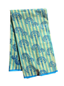 Blue Tan Full Tree Ankara African Print Fabric 6 Yards
