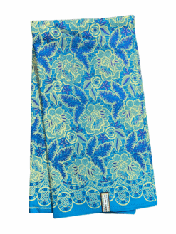 Blue Tan Lace Petals Glitter Ankara African Print Fabric 6 Yards