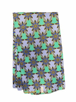 Blue Teal Black Gold Flower Spike Glitter Ankara African Print Fabric 6 Yards