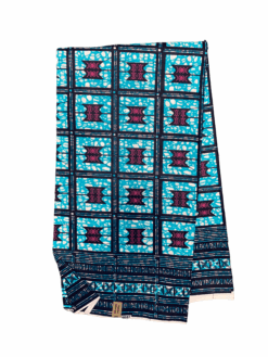 Blue Teal Pink White King's Chair Adinkra Ankara African Print Fabric 6 Yards