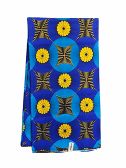 Blue Teal Yellow Black Peacock Petal Glitter Ankara African Print Fabric 6 Yards