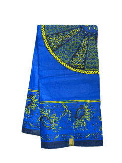 Blue Yellow Black Wheel of Fortune Flowers Ankara African Print Fabric 6 Yards
