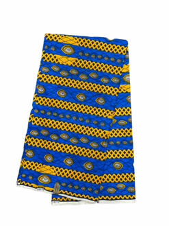 Blue Yellow Black White Eyes Diamond Ankara African Print Fabric 6 Yards