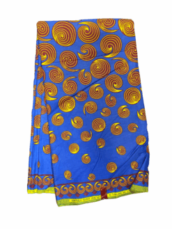 Blue Yellow Burgundy Curls Ankara African Print Fabric 6 Yards