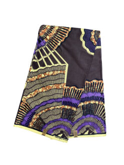 Brown Purple Tan Black Marrow Ripple Ankara African Print Fabric 6 Yards