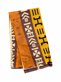 Brown Tan Black Multi Adinkra Ankara African Print Fabric 6 Yards