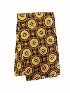 Brown Tan Gold Spiky Circles Glitter Ankara African Print Fabric 6 Yards