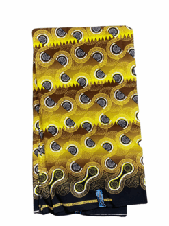 Brown Yellow Black White Gold Half Circle Glitter Ankara African Print Fabric 6 Yards