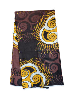 Brown Yellow Black White Spin Spiral Ankara African Print Fabric 6 Yards