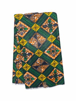 Green Orange Yellow Black White Leidse Ruit Linoleum Ankara African Print Fabric 6 Yards