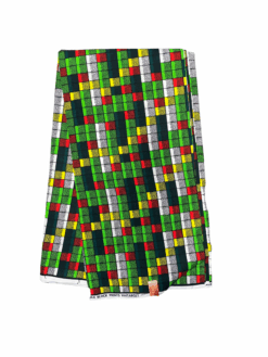 Green Red Yellow White Black Tetris Ankara African Print Fabric 6 Yards