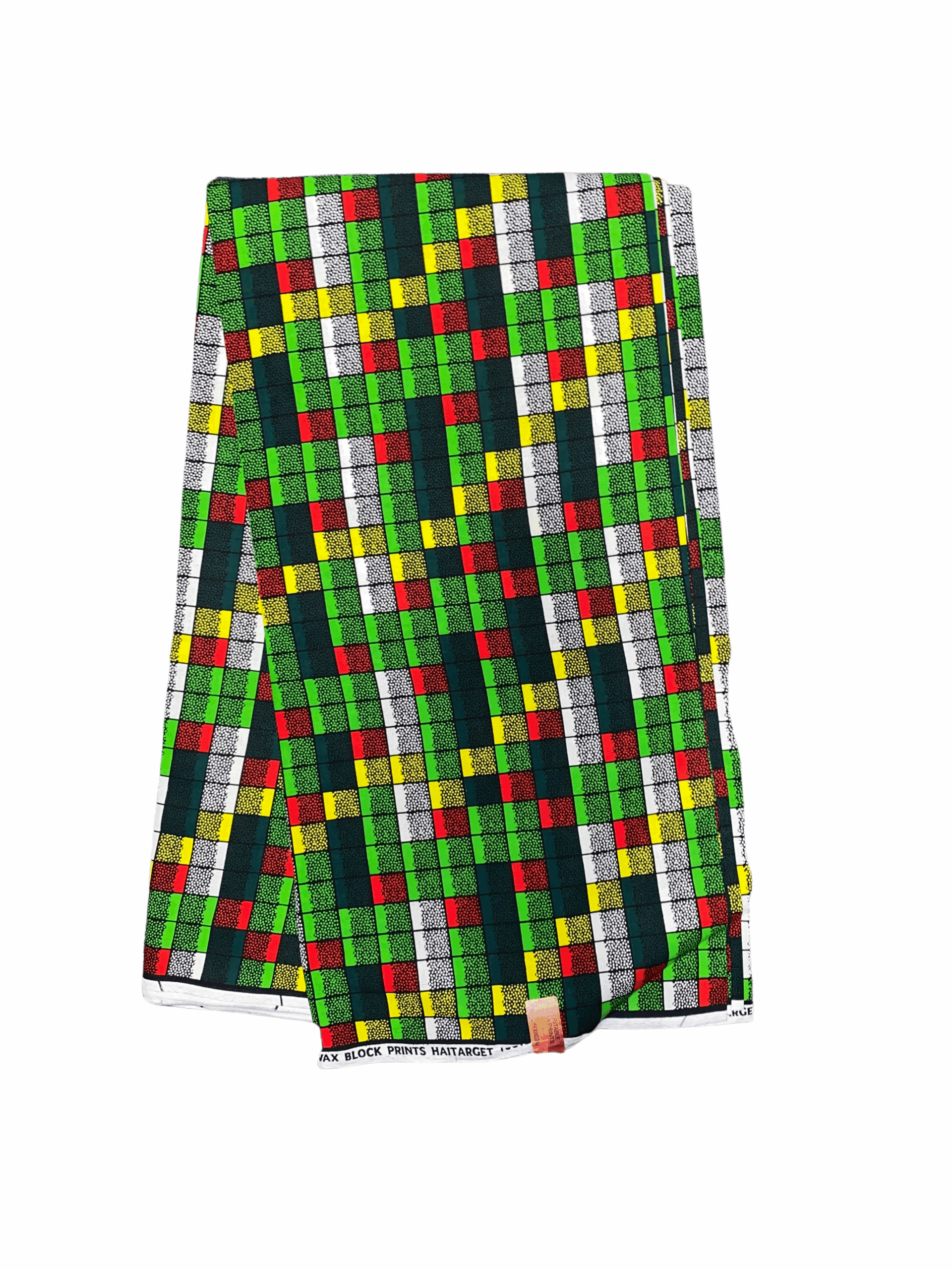 Green Red Yellow White Black Tetris Ankara African Print Fabric 6 Yards