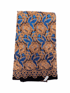 Orange Blue Black Lace Petals Glitter Ankara African Print Fabric 6 Yards