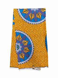 Orange Blue Black White Ornament Ankara African Print Fabric 6 Yards