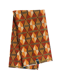 Orange Brown Gold White Multi Diamonds Glitter Ankara African Print Fabric 6 Yards