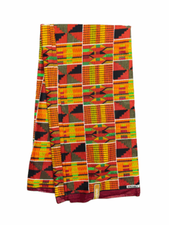 Orange Green Yellow White Sika Kente African Ankara Print Fabric 6 Yards