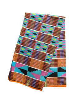 Orange Pink Green Black Purple White Kente Ankara African Print Fabric 6 Yards