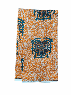 Orange White Blue Black Multi Tortoise Ankara African Print Fabric 6 Yards
