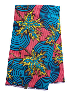 Pink Burgundy Blue Yellow Brown Maple Leaves Ankara African Print Fabric 6 Yards