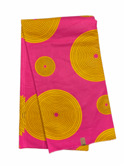 Pink Yellow Big Mini Record Ankara African Print Fabric 6 Yards