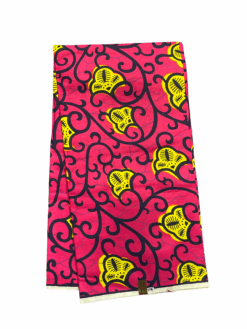 Pink Yellow Black Orange Flowers Vines Ankara African Print Fabric 6 Yards