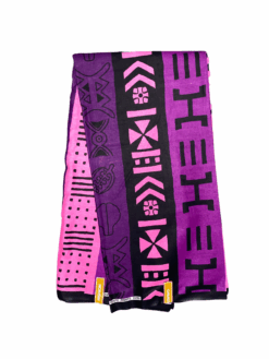 Purple Black Multi Adinkra Ankara African Print Fabric 6 Yards