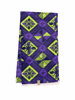 Purple Green Black White Leidse Ruit Linoleum Ankara African Print Fabric 6 Yards