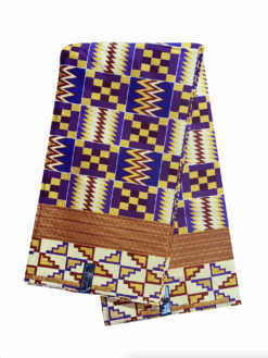 Purple Tan Burgundy Gold Obaakofo Mmu Man Glitter Kente African Ankara Print Fabric 6 Yards