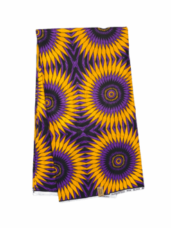 Purple Yellow Black Circular Spiral Spikes Ankara African Print Fabric 6 Yards