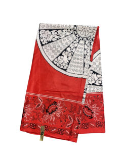 Red Black White Wheel of Fortune Flowers Ankara African Print Fabric 6 Yards