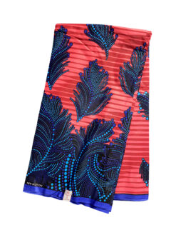Red Blue Black Petal Floating Leaves Ankara African Print Fabric 6 Yards