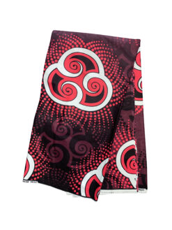 Red Burgundy Black White Spin Spiral Ankara African Print Fabric 6 Yards