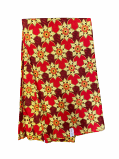 Red Burgundy Gold Pointy Flowers Glitter Ankara African Print Fabric 6 Yards