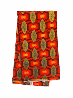 Red Gold Black Thin Oval Glitter Ankara African Print Fabric 6 Yards