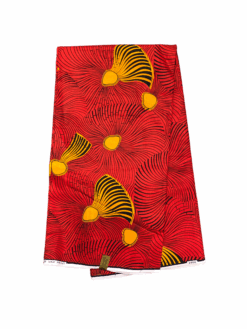 Red Orange Black Hand Fan Floating Ankara African Print Fabric 6 Yards