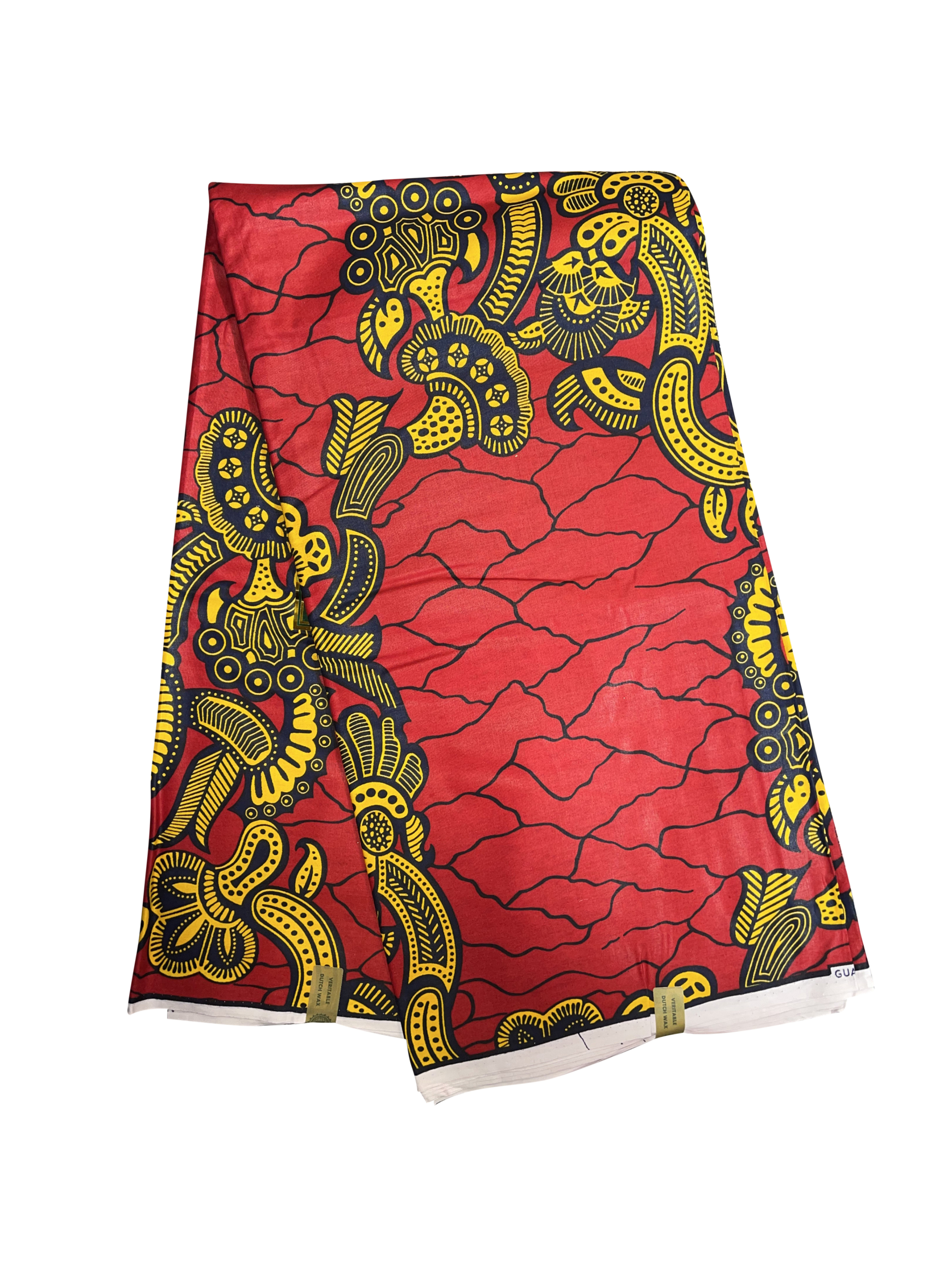 Red Yellow Black Craquel Ankara African Print Fabric 6 Yards