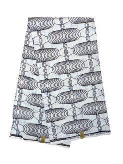 White Black Blue Wave Interference Ankara African Print Fabric 6 Yards