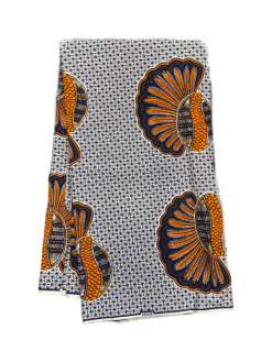 White Black Orange Conch Sea Shell Ankara African Print Fabric 6 Yards
