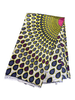 White Black Pink Yellow Triangular Teardrop Ankara African Print Fabric 6 Yards