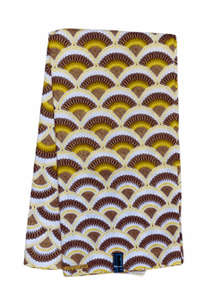 White Brown Mustard Gold Picks Fan Glitter Ankara African Print Fabric 6 Yards