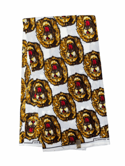 White Brown Red Black Isi Agu Lion Head Chieftaincy Ankara African Print Fabric 6 Yards