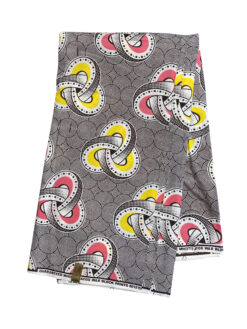 White Brown Yellow Pink Intertwined Link Ankara African Print Fabric 6 Yards