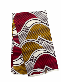 White Burgundy Brown Black Waves Diamonds Ankara African Print Fabric 6 Yards