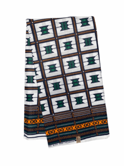 White Green Orange Black King's Chair Adinkra Ankara African Print Fabric 6 Yards