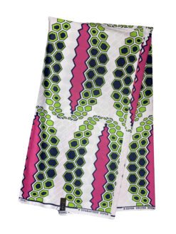 White Pink Green Dark Blue Disassemble Hexagon Ankara African Print Fabric 6 Yards