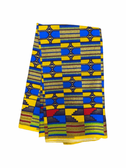 Yellow Blue Black Green Diamonds On Top Kente Glitter Ankara African Print Fabric 6 Yards