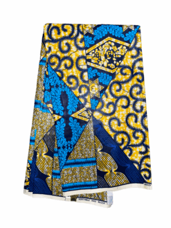 Yellow Blue Black Mixed Prints Small Macaroni Ankara African Print Fabric 6 Yards