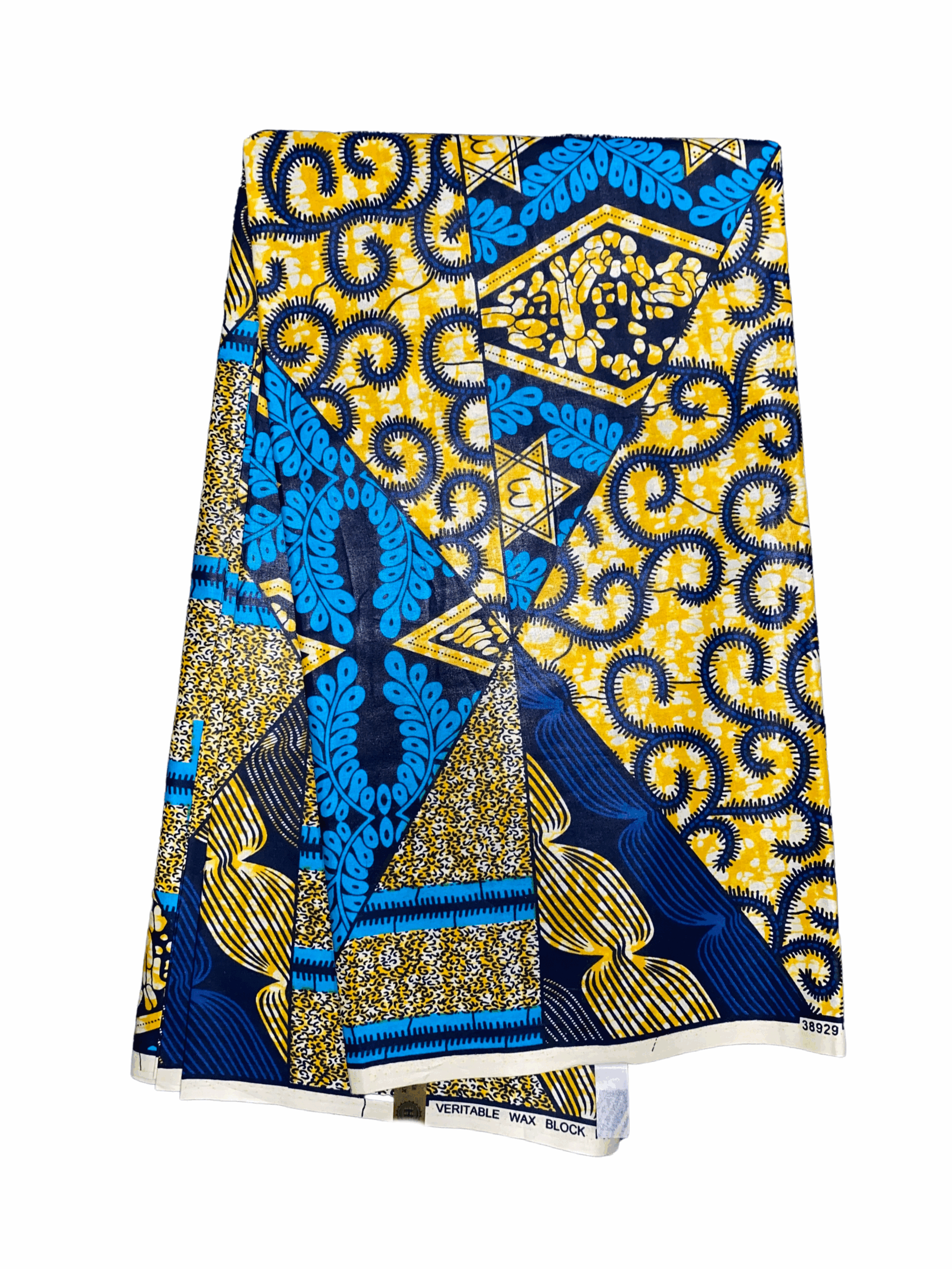 Yellow Blue Black Mixed Prints Small Macaroni Ankara African Print Fabric 6 Yards